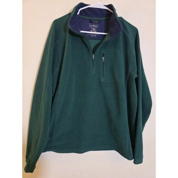 LL Bean 1/4 Zip Pullover Fleece Sweater Mens Large Green Traditional Fit Outdoor - Picture 2 of 7